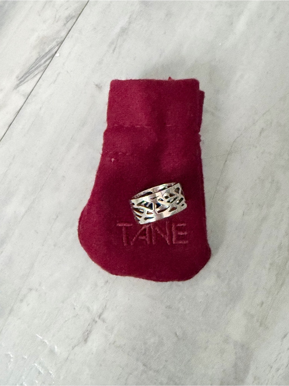 Tane Silver Tone Openwork Band Ring